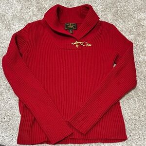 Ralph Lauren Red Cowl Neck Sweater with Gold Clasp